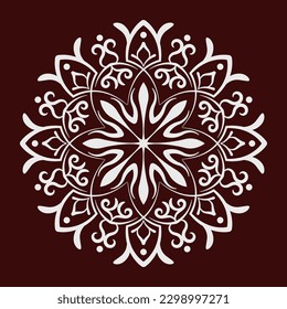 vector mandala, round decoration, white on red