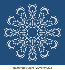 mandala vectorial, decoración redonda, blanco sobre azul