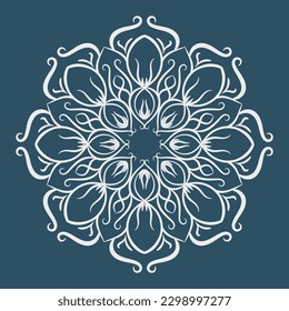 mandala vectorial, decoración redonda, blanco sobre azul