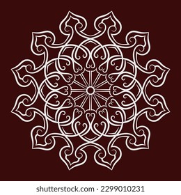vector mandala, round decoration, white on red
