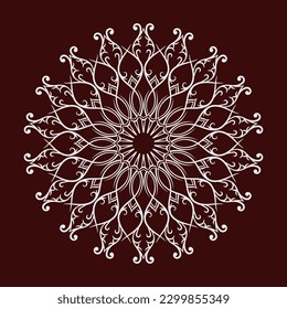 vector mandala, round decoration, white on red