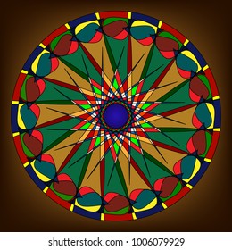 Vector Mandala, round geometric ornament, stylized floral pattern. Isolated design element colorful on a white background. Abstract colored circular art motif, line pattern