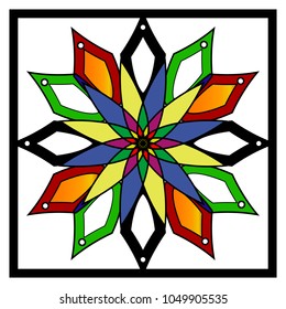 Vector Mandala, round geometric ornament, stylized floral pattern. Isolated design element colorful on a white background. Abstract colored circular art motif, line pattern