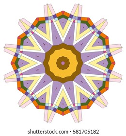 Vector Mandala, round geometric ornament, stylized floral pattern. Isolated design element colorful on a white background. Abstract colored circular art motif, line pattern