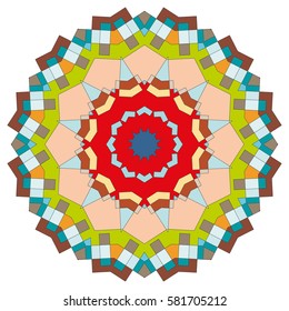 Vector Mandala, round geometric ornament, stylized floral pattern. Isolated design element colorful on a white background. Abstract colored circular art motif, line pattern