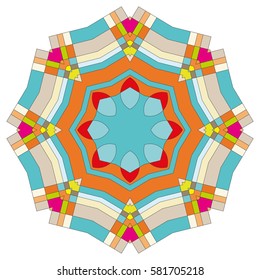 Vector Mandala, round geometric ornament, stylized floral pattern. Isolated design element colorful on a white background. Abstract colored circular art motif, line pattern