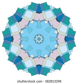 Vector Mandala, round geometric ornament, stylized floral pattern. Isolated design element colorful on a white background. Abstract colored circular art motif, line pattern