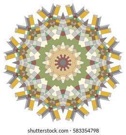 Vector Mandala, round geometric ornament, stylized floral pattern. Isolated design element colorful on a white background. Abstract colored circular art motif, line pattern