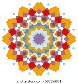 Vector Mandala, round geometric ornament, stylized floral pattern. Isolated design element colorful on a white background. Abstract colored circular art motif, line pattern