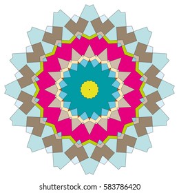 Vector Mandala, round geometric ornament, stylized floral pattern. Isolated design element colorful on a white background. Abstract colored circular art motif, line pattern