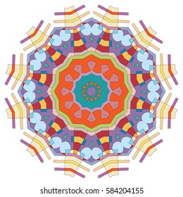 Vector Mandala, round geometric ornament, stylized floral pattern. Isolated design element colorful on a white background. Abstract colored circular art motif, line pattern