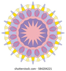 Vector Mandala, round geometric ornament, stylized floral pattern. Isolated design element colorful on a white background. Abstract colored circular art motif, line pattern