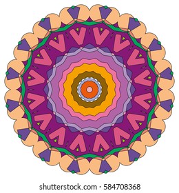 Vector Mandala, round geometric ornament, stylized floral pattern. Isolated design element colorful on a white background. Abstract colored circular art motif, line pattern