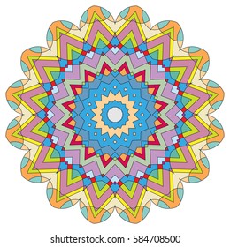 Vector Mandala, round geometric ornament, stylized floral pattern. Isolated design element colorful on a white background. Abstract colored circular art motif, line pattern