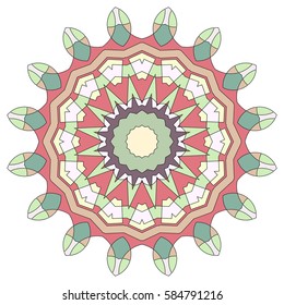 Vector Mandala, round geometric ornament, stylized floral pattern. Isolated design element colorful on a white background. Abstract colored circular art motif, line pattern