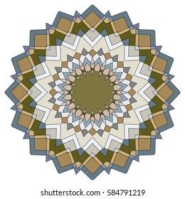 Vector Mandala, round geometric ornament, stylized floral pattern. Isolated design element colorful on a white background. Abstract colored circular art motif, line pattern