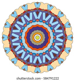 Vector Mandala, round geometric ornament, stylized floral pattern. Isolated design element colorful on a white background. Abstract colored circular art motif, line pattern