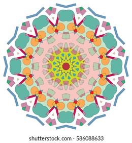 Vector Mandala, round geometric ornament, stylized floral pattern. Isolated design element colorful on a white background. Abstract colored circular art motif, line pattern