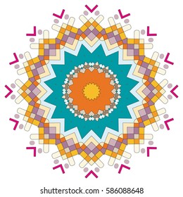 Vector Mandala, round geometric ornament, stylized floral pattern. Isolated design element colorful on a white background. Abstract colored circular art motif, line pattern