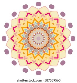 Vector Mandala, round geometric ornament, stylized floral pattern. Isolated design element colorful on a white background. Abstract colored circular art motif, line pattern