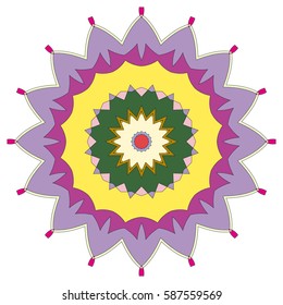 Vector Mandala, round geometric ornament, stylized floral pattern. Isolated design element colorful on a white background. Abstract colored circular art motif, line pattern