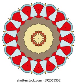 Vector Mandala, round geometric ornament, stylized floral pattern. Isolated design element colorful on a white background. Abstract colored circular art motif, line pattern