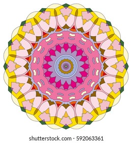 Vector Mandala, round geometric ornament, stylized floral pattern. Isolated design element colorful on a white background. Abstract colored circular art motif, line pattern