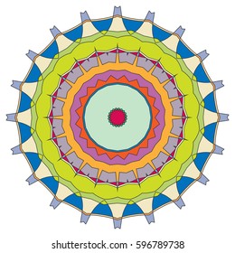 Vector Mandala, round geometric ornament, stylized floral pattern. Isolated design element colorful on a white background. Abstract colored circular art motif, line pattern