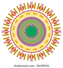 Vector Mandala, round geometric ornament, stylized floral pattern. Isolated design element colorful on a white background. Abstract colored circular art motif, line pattern