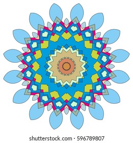 Vector Mandala, round geometric ornament, stylized floral pattern. Isolated design element colorful on a white background. Abstract colored circular art motif, line pattern