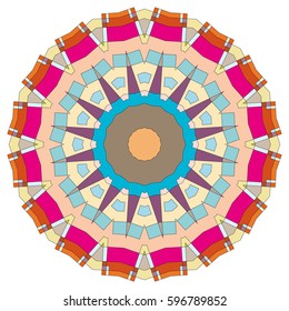 Vector Mandala, round geometric ornament, stylized floral pattern. Isolated design element colorful on a white background. Abstract colored circular art motif, line pattern