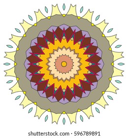 Vector Mandala, round geometric ornament, stylized floral pattern. Isolated design element colorful on a white background. Abstract colored circular art motif, line pattern