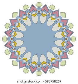 Vector Mandala, round geometric ornament, stylized floral pattern. Isolated design element colorful on a white background. Abstract colored circular art motif, line pattern