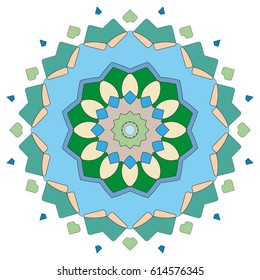 Vector Mandala, round geometric ornament, stylized floral pattern. Isolated design element colorful on a white background. Abstract colored circular art motif