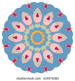 Vector Mandala, round geometric ornament, stylized floral pattern. Isolated design element colorful on a white background. Abstract colored circular art motif