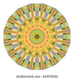 Vector Mandala, round geometric ornament, stylized floral pattern. Isolated design element colorful on a white background. Abstract colored circular art motif
