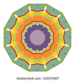 Vector Mandala, round geometric ornament, stylized floral pattern. Isolated design element colorful on a white background. Abstract colored circular art motif, line pattern