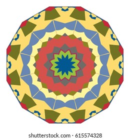 Vector Mandala, round geometric ornament, stylized floral pattern. Isolated design element colorful on a white background. Abstract colored circular art motif, line pattern