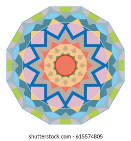 Vector Mandala, round geometric ornament, stylized floral pattern. Isolated design element colorful on a white background. Abstract colored circular art motif, line pattern