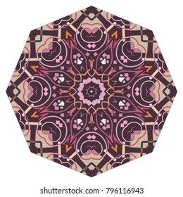 Vector Mandala, round geometric ornament, stylized floral pattern. Isolated design element colorful on a white background. Abstract colored circular art motif, line pattern