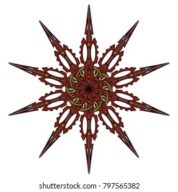 Vector Mandala, round geometric ornament, stylized floral pattern. Isolated design element colorful on a white background. Abstract colored circular art motif, line pattern