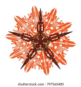 Vector Mandala, round geometric ornament, stylized floral pattern. Isolated design element colorful on a white background. Abstract colored circular art motif, line pattern