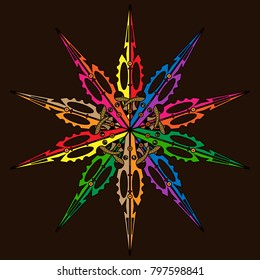 Vector Mandala, round geometric ornament, stylized floral pattern. Isolated design element colorful on a white background. Abstract colored circular art motif, line pattern