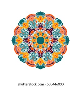 Vector mandala. Round ornamental contour mandala. Perfect for logo, oriental decoration, coloring books. Indian, Islam, Arabic motifs. Vector hand drawn illustration.