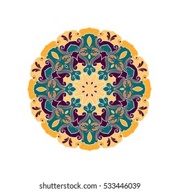 Vector mandala. Round ornamental contour mandala. Perfect for logo, oriental decoration, coloring books. Indian, Islam, Arabic motifs. Vector hand drawn illustration.