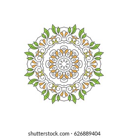 Vector mandala. Round ornamental contour mandala. Perfect for logo, oriental decoration, coloring books. Indian, Islam, Arabic motifs. Vector hand drawn illustration.