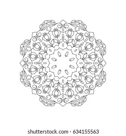 Vector mandala. Round ornamental contour mandala. Perfect for logo, oriental decoration, coloring books. Indian, Islam, Arabic motifs. Vector hand drawn illustration.