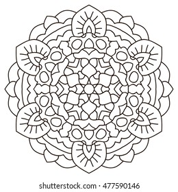 Vector mandala. Round symmetrical pattern. Coloring book for adults.