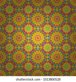 Vector mandala seamless pattern. Mandala card in neutral, green and yellow colors for backgrounds, invitations, birthday cards, wallpapers and etc.