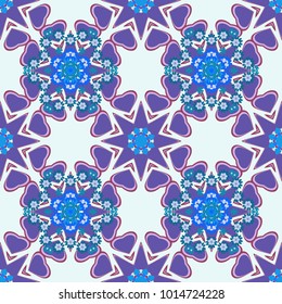 Vector mandala seamless pattern card in gray, violet and blue colors for backgrounds, invitations, birthday cards, wallpapers and etc.